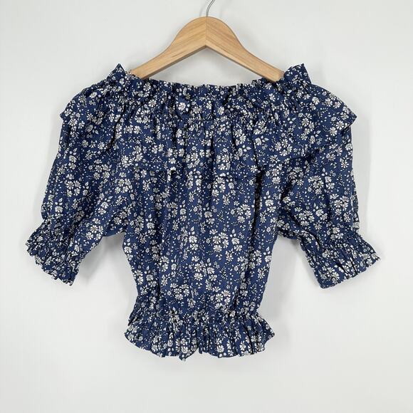 The Vampire’s Wife The Mob Blouse Floral Off The Shoulder Capel Linen Ruffle Top - Picture 8 of 13